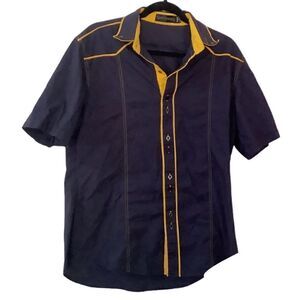 Men’s Sportrendy Navy Blue & Mustard Sport Shirt L